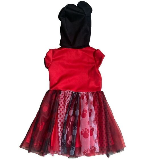 Disney Minnie Mouse Party Dress Red Black Tulle Sequins Hood Child Size S 6/6x - Picture 4 of 10